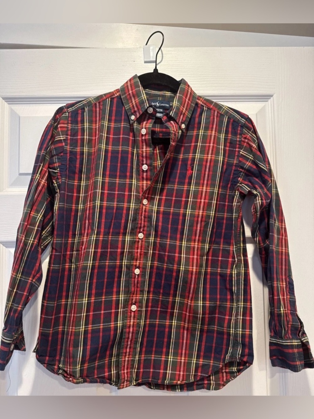 Boys Ralph Lauren Red & Navy Plaid Button-Down Shirt Size Medium